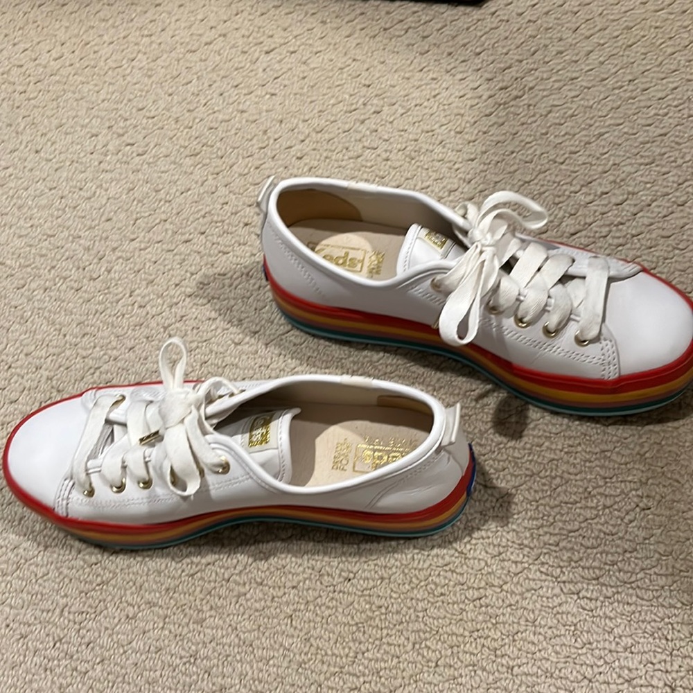 Platform white leather Keds